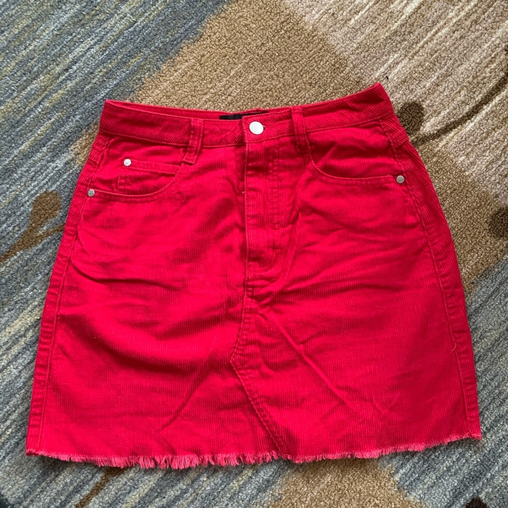 MinkPink Red Corduroy Skirt